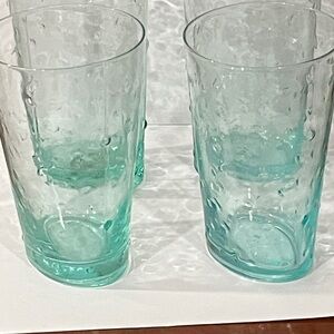 Pier 1 VTG Mouth-Blown Turquoise Dots Lg Glass Tumblers NWT set of 4